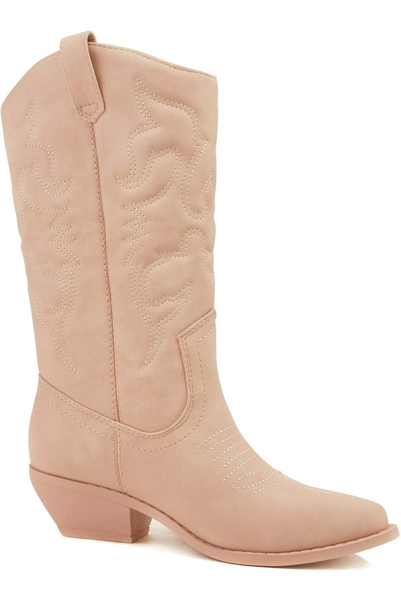 Women Cowgirl Cowboy Western Stitched Boots Pointy Toe Knee High Reno-S Pink 8.5