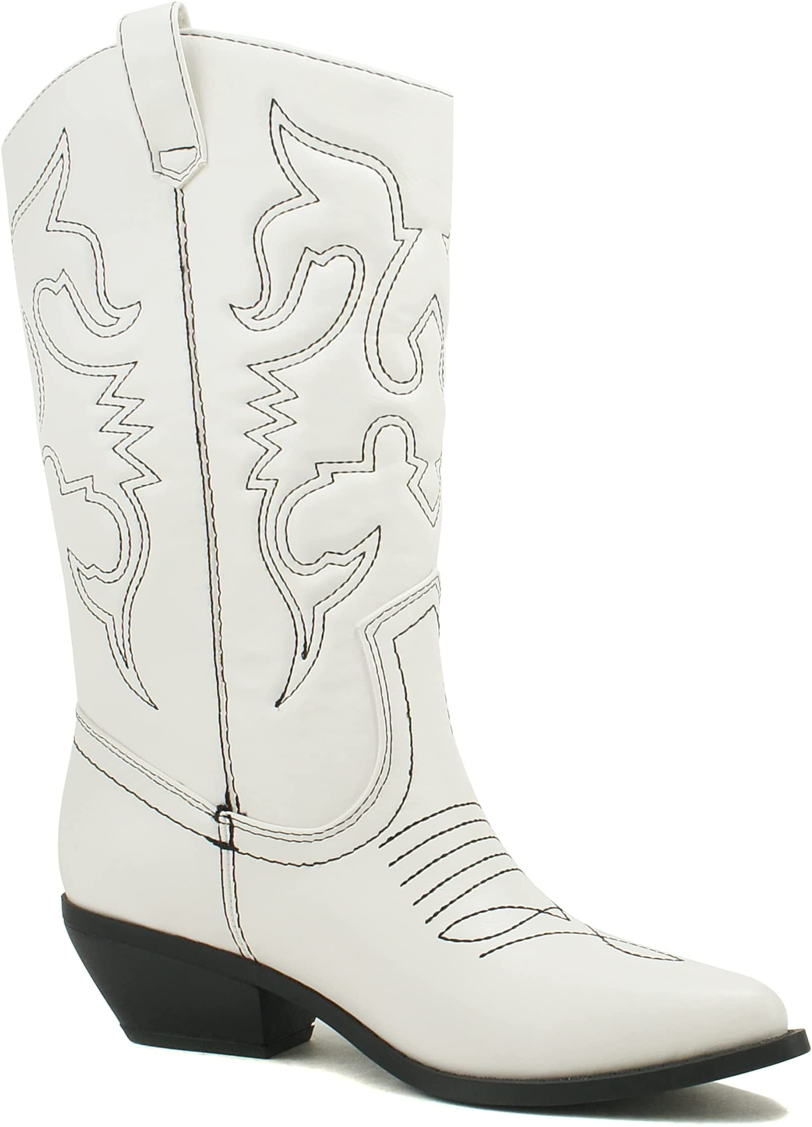 Black cowboy boots with white stitching sale