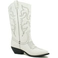 thumbnail image 1 of Soda Women Cowgirl Cowboy Western Stitched Boots Pointy Toe Knee High Reno-S White with Black Stitching 8, 1 of 4
