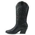 thumbnail image 1 of Soda Women Cowgirl Cowboy Western Stitched Heel Boots Pointy Toe Mid Shaft ORVILLE-S Black 8.5, 1 of 4