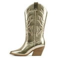 thumbnail image 1 of Soda Women Cowgirl Cowboy Western Stitched Heel Boots Pointy Toe Mid Shaft ORVILLE-S Gold Metallic 9, 1 of 5