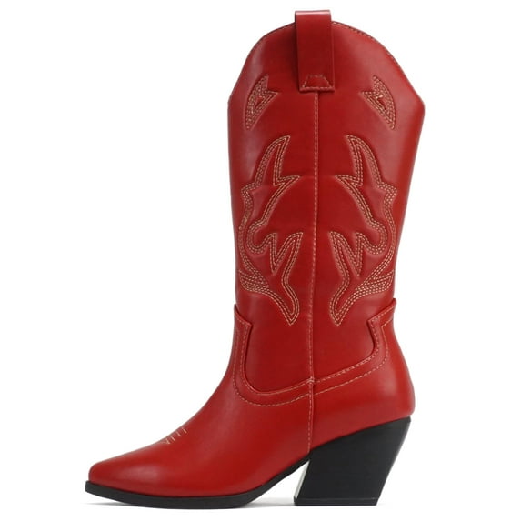 Soda Women Cowgirl Cowboy Western Stitched Heel Boots Pointy Toe Mid Shaft ORVILLE-S Red 11