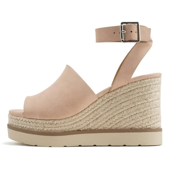 Soda Women Espadrille Wedge High Heels Sandals Open Peep Toe Platform Ankle Strap STELLA-S Pink Mauve 8.5