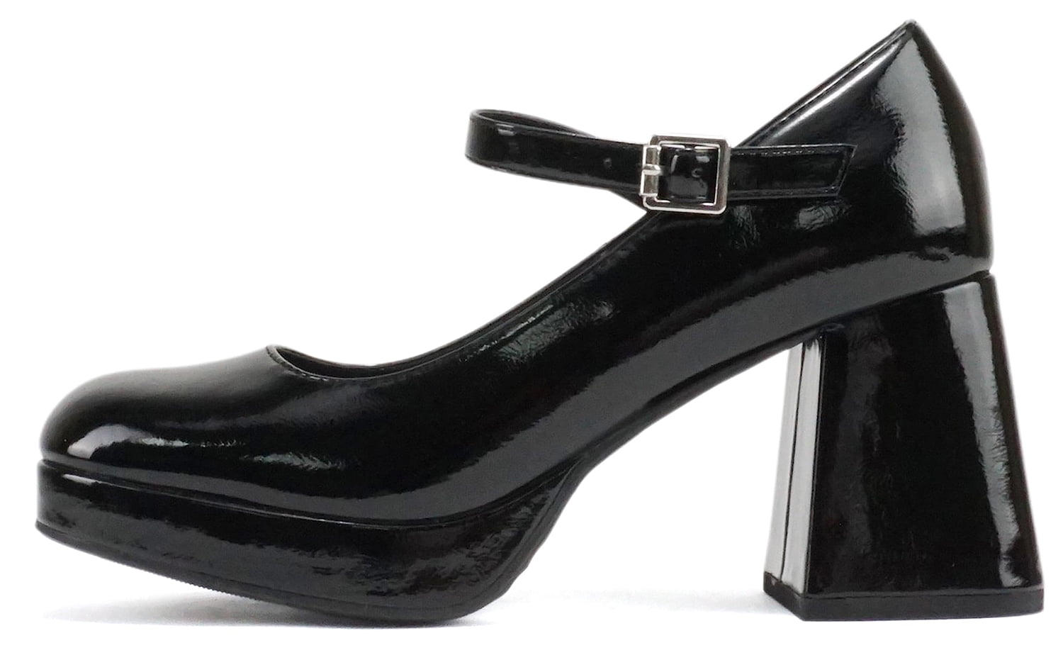 SODA "NOSTA" Women's Chunky Heel Mary Jane Pumps - Square Toe Platform With Ankle Strap