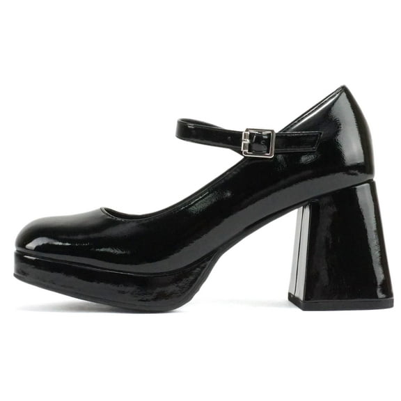 Soda Women Mary Jane Platform Shoes Square Toe High Chunky Heel Pump Adjustable Ankle Strap NOSTA-S Black Patent 10