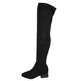 thumbnail image 1 of Soda Women Over Knee Thigh High Boots Side Zipper Block Heels Pointed-Toe Back Elastic DEENA-H Suede Black 5.5, 1 of 4