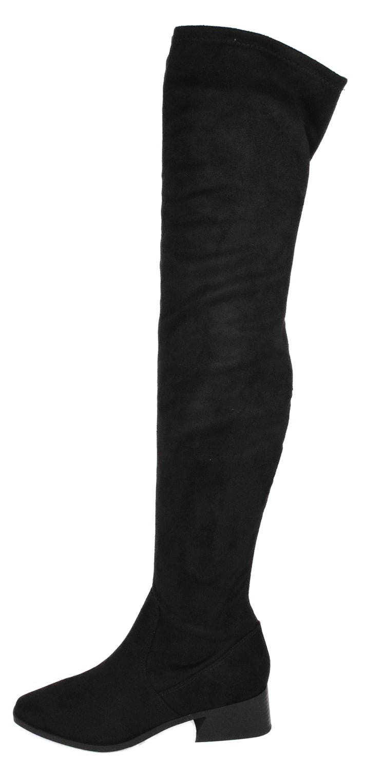 Soda Women Over Knee Thigh High Boots Side Zipper Block Heels Pointed ...
