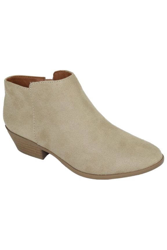 Women Small Short Heel Ankle Boots Side Zipper Booties Faux Leather MUG-S Light Wheat Beige 6