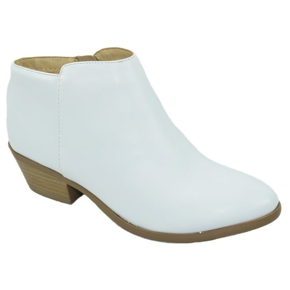 Soda Women Small Short Heel Ankle Boots Side Zipper Booties Faux Leather MUG-S White PU 6
