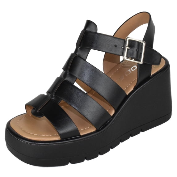 Soda Women Wedge Sandals Open Toe Ankle Multi Strap Cage Style Platform KARBIE-S Black PU 6.5