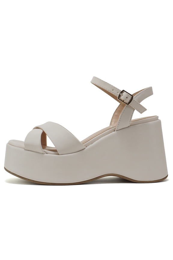 Women Wedge Sandals Open Toe Ankle Strap Crisscross Platform TECNO-S Off White Bone 10