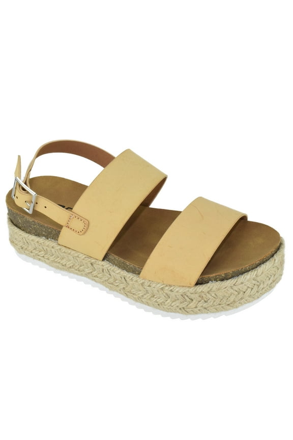 Women Wedge Sandals Open Toe Ankle Strap Flatform Espadrilles Trim Platform Footbed Kazoo-S Beige Nude Skin 6