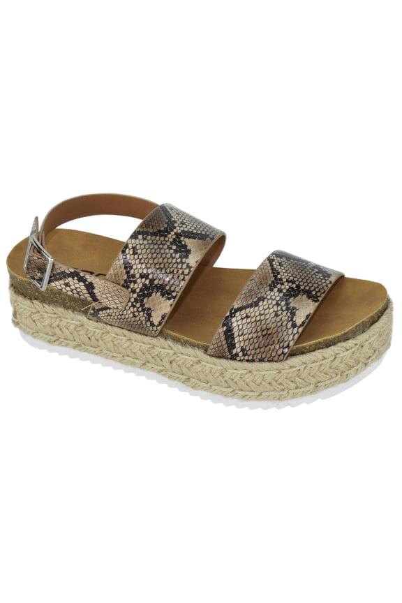 Women Wedge Sandals Open Toe Ankle Strap Flatform Espadrilles Trim Platform Footbed Kazoo-S Beige Python 7.5