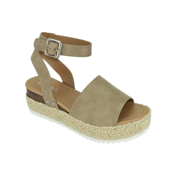Soda Women Wedge Sandals Open Toe Ankle Strap Flatform Espadrilles Trim Platform TOPIC-S Beige Natural 8.5