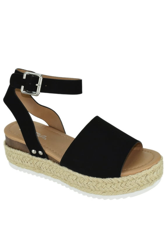 Women Wedge Sandals Open Toe Ankle Strap Flatform Espadrilles Trim Platform TOPIC-S Black 8