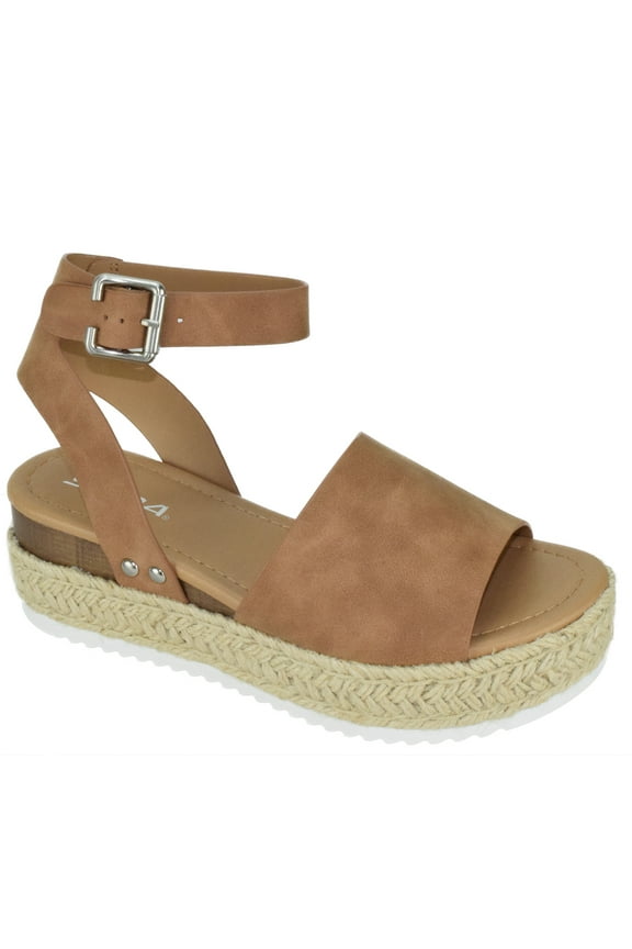 Women Wedge Sandals Open Toe Ankle Strap Flatform Espadrilles Trim Platform TOPIC-S Tan Brown 10