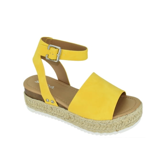 Soda Women Wedge Sandals Open Toe Ankle Strap Flatform Espadrilles Trim Platform TOPIC-S Yellow 5.5