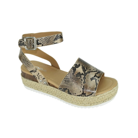 Soda Women Wedge Sandals Open Toe Ankle Strap Flatform Espadrilles Trim Platform TOPIC-S natural Python 5.5