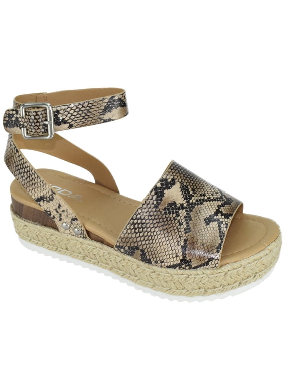 Women Wedge Sandals Open Toe Ankle Strap Flatform Espadrilles Trim Platform TOPIC-S natural Python 5.5