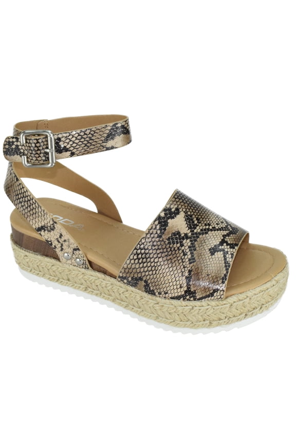 Women Wedge Sandals Open Toe Ankle Strap Flatform Espadrilles Trim Platform TOPIC-S natural Python 7.5
