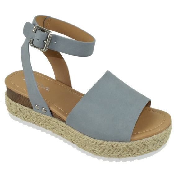 Soda Women Wedge Sandals Open Toe Ankle Strap Flatform Espadrilles Trim Platform Topic-S Light Blue 9