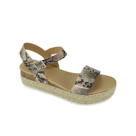 Soda Women Wedge Sandals Open Toe Ankle Strap Flatform Espadrilles Trim Platform clip-S Beige Python 7.5