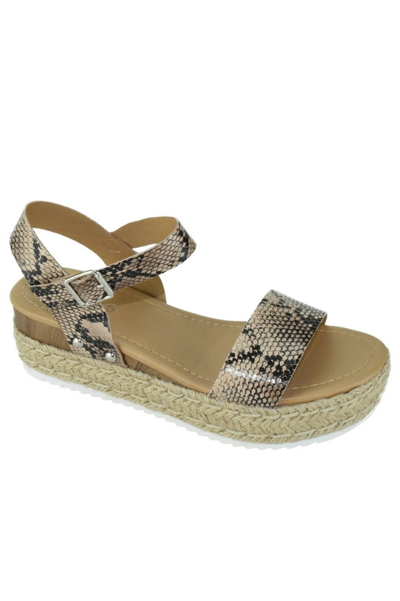 Women Wedge Sandals Open Toe Ankle Strap Flatform Espadrilles Trim Platform clip-S Beige Python 8