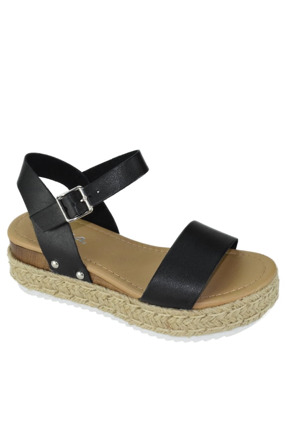 Women Wedge Sandals Open Toe Ankle Strap Flatform Espadrilles Trim Platform clip-S Black 6