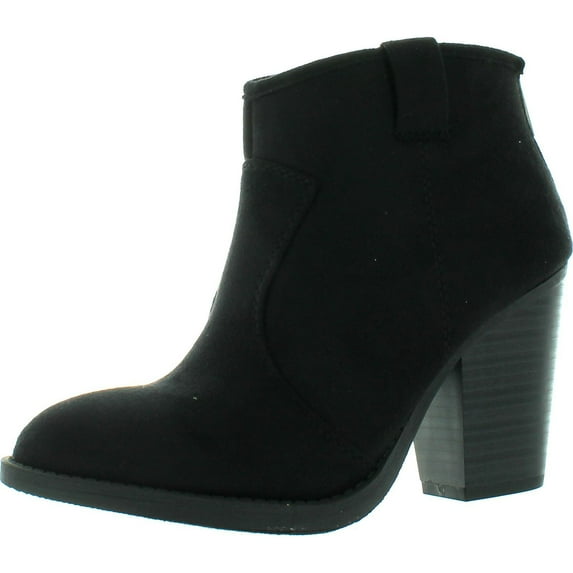 Soda Women's Albert Faux Suede Cowboy Pull-Tab Stacked Heels Ankle Booties