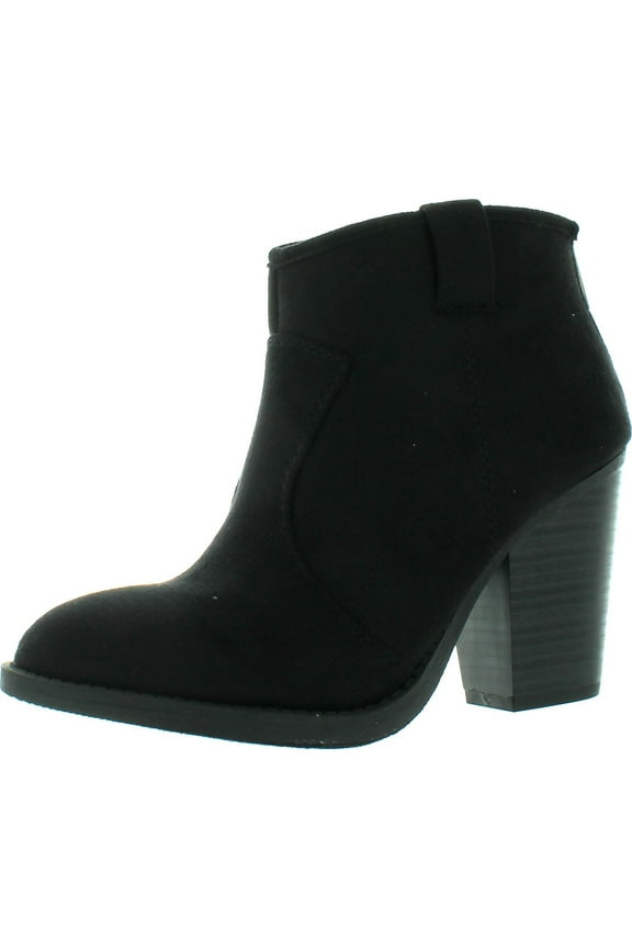 Women's Albert Faux Suede Cowboy Pull-Tab Stacked Heels Ankle Booties
