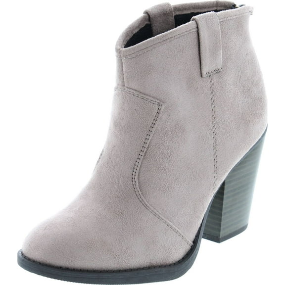 Soda Women's Albert Faux Suede Cowboy Pull-Tab Stacked Heels Ankle Booties