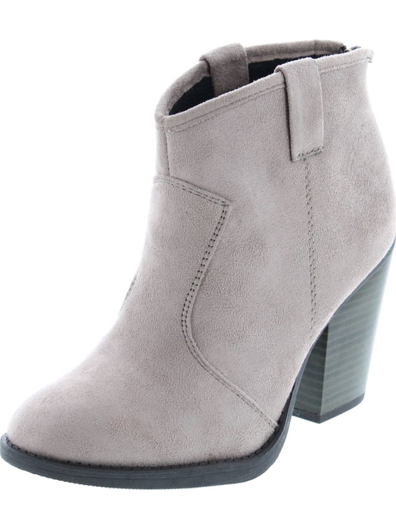 Women's Albert Faux Suede Cowboy Pull-Tab Stacked Heels Ankle Booties