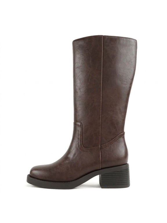 Women’s Belvin Square Toe Platform Mid-Calf Boot (Cognac, 6)