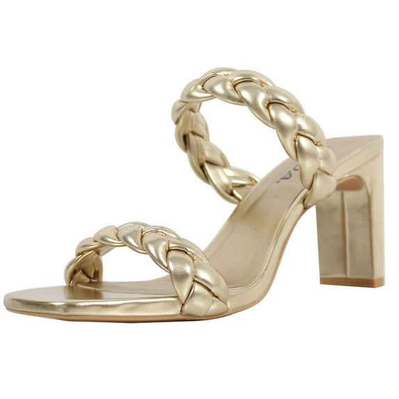 Soda Women's Braided Open Toe Double Strap Heels, Gold, 6 M US