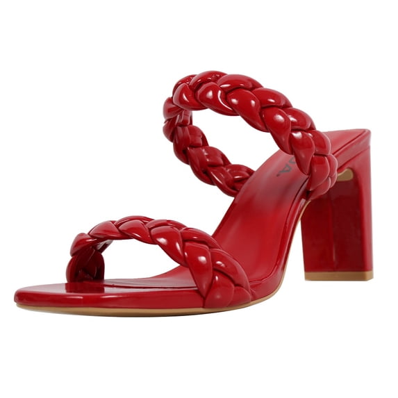 Soda Women's Braided Open Toe Double Strap Heels, Red Pat, 8 M US