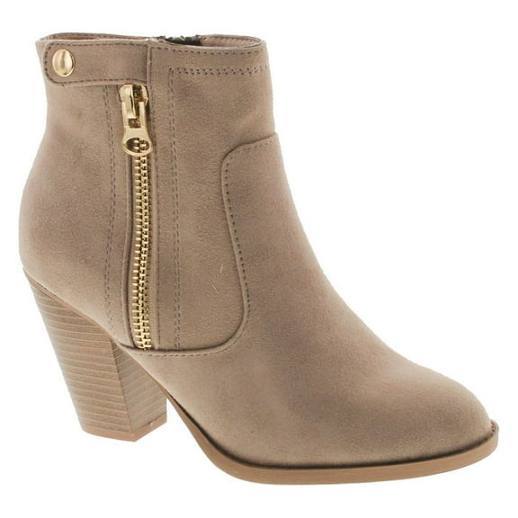 Soda Women's Bunty Faux Suede Cowboy Stacked Heels Ankle Booties with side accents