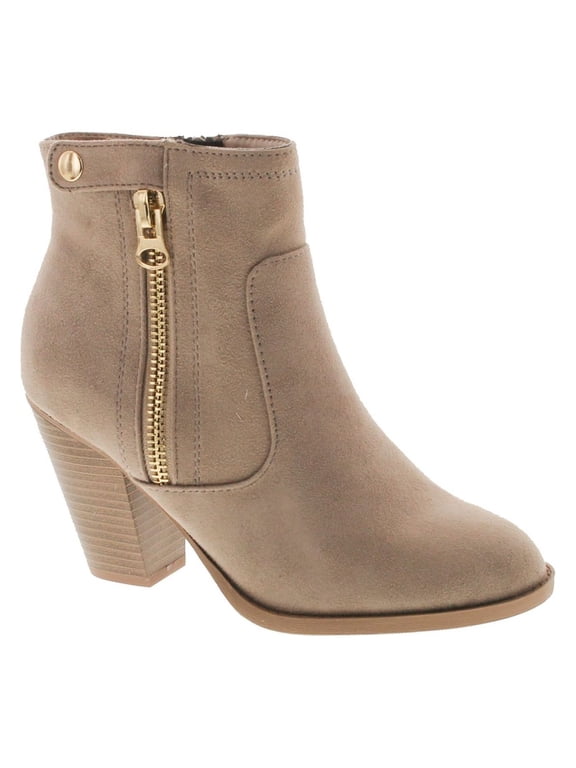 Women's Bunty Faux Suede Cowboy Stacked Heels Ankle Booties with side accents