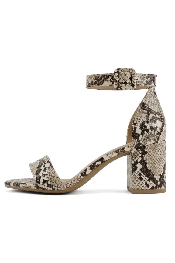 Women's Cake Open Toe Ankle Strap Block Heel Sandals, Beige Python, 8