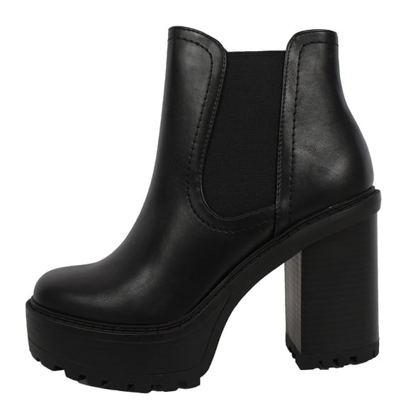 Soda Women's Chelsea Platform Lug Block Ankle Boot, Black , 65 M US