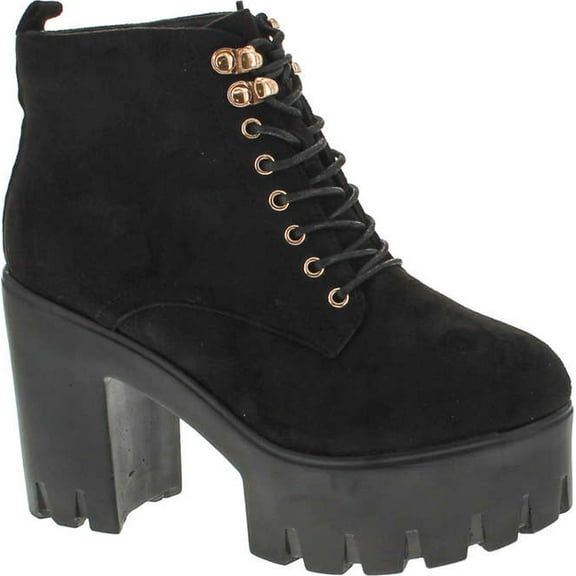 Soda Women's Climate Faux Leather Lace-Up Thick Platform Chunky Heel Lug Ankle Bootie