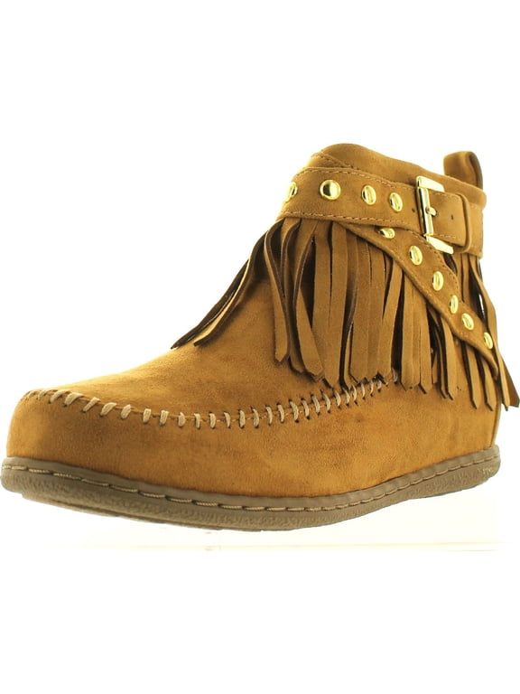 Women's Dahlia Faux Suede Moccasin Fringe Wedge Ankle Booties