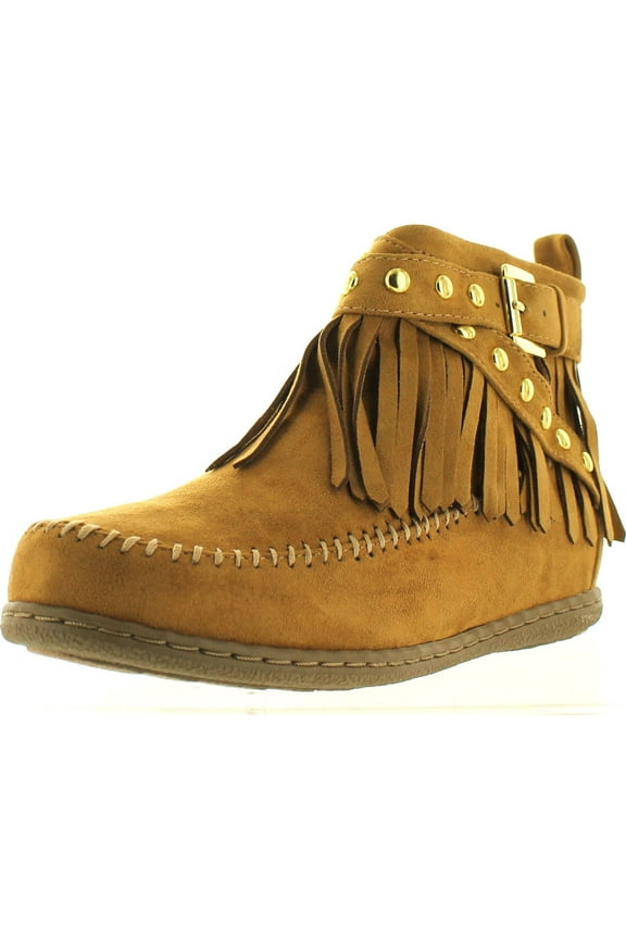 Women's Dahlia Faux Suede Moccasin Fringe Wedge Ankle Booties