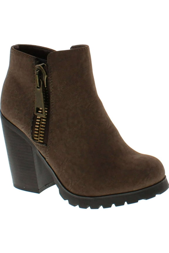 Women's Daily Faux Nubuck Leather Side Zipper Ankle Bootie Heel