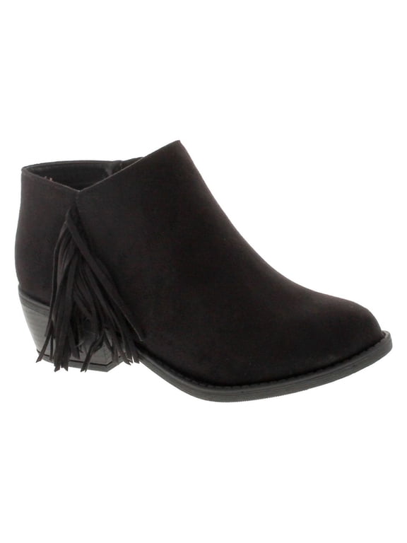 Women's Doctor Faux Suede Fringe Round Toe Low Heel Ankle Boot