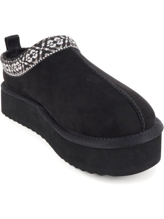Women’s Eagle Faux Fur Lined Platform Clog Slipper-BLK-9