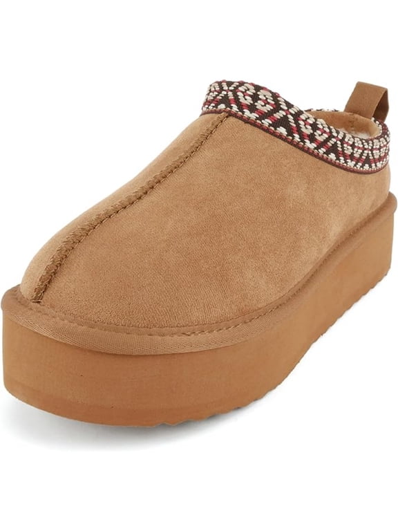 Women’s Eagle Faux Fur Lined Platform Clog Slipper-TAN-8
