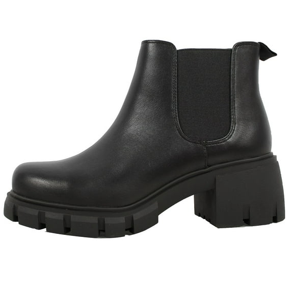 Soda Women's Faux Leather Chelsea Pull On Lug Ankle Boots, Black , 10 M US