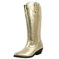 thumbnail image 1 of Soda Women's Faux Leather Stitching Cowboy Knee High Boots, Gold, 6 M US, 1 of 5