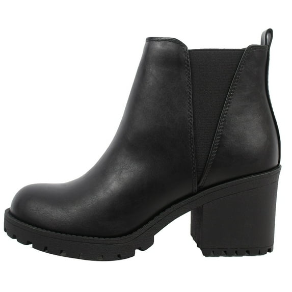 Soda Women's Faux Leather V Slit Chelsea Block Heel Ankle Bootie, Black , 8 M US