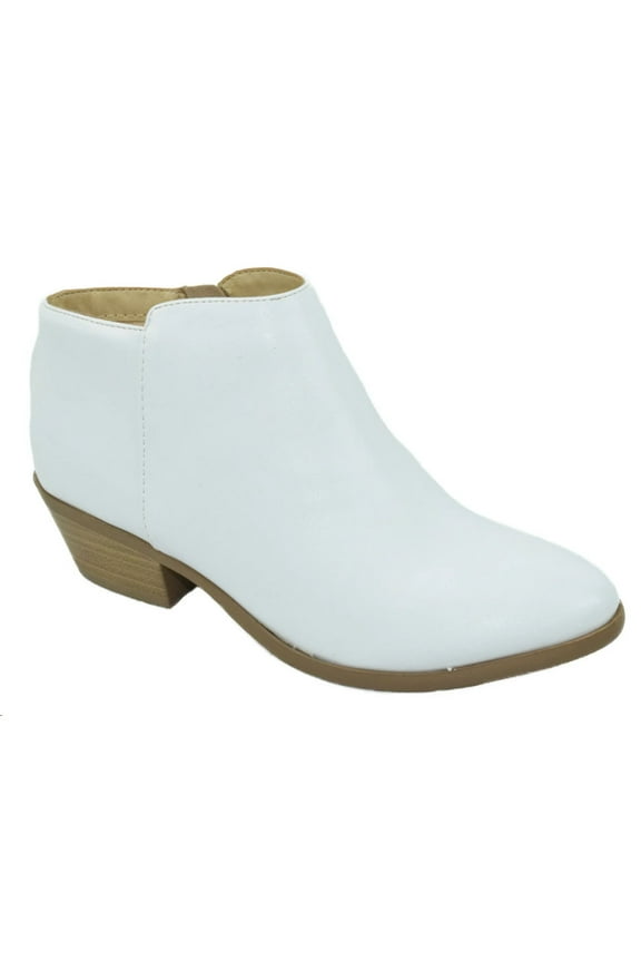 Women's MUG Western Style Fashion Ankle Boots with Side Zipper - White PU - 7.5